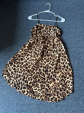 Vince Camuto Leopard-Print Strapless Slip Dress in Brown and Black